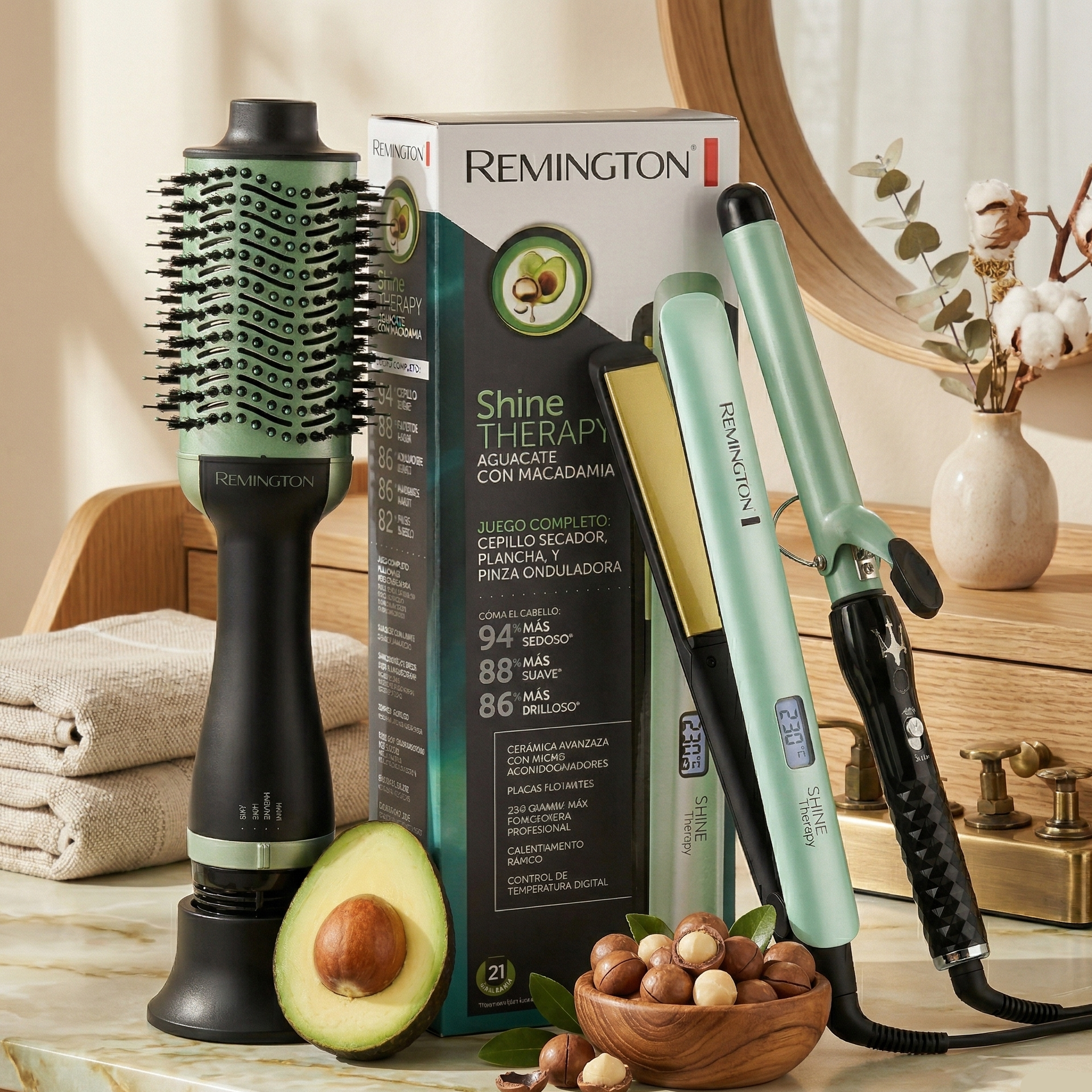 Combo de Aguacate: Rizador, Plancha y Cepillo