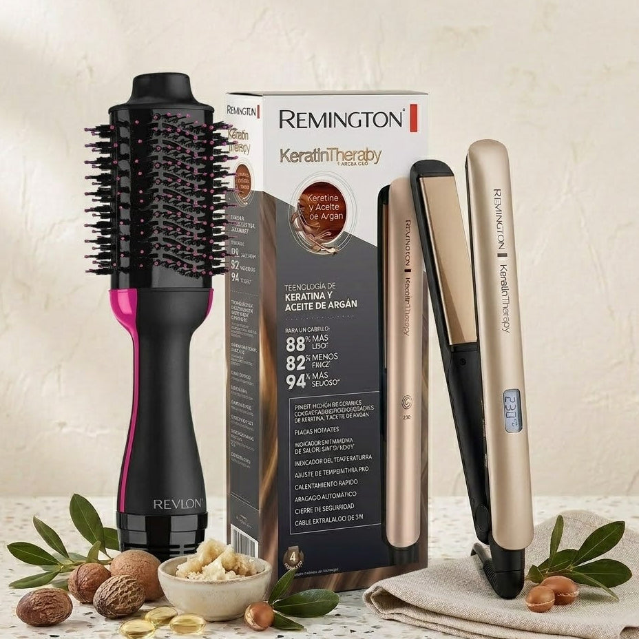 Combo Plancha + Cepillo Voluminizador Secador 3 En 1